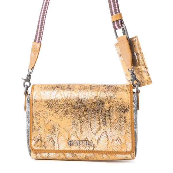 Serpentine Charm Leather Shoulder Bag in Amber Snake Print