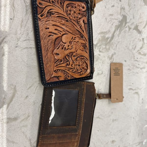 Tooled leather card holder wallet