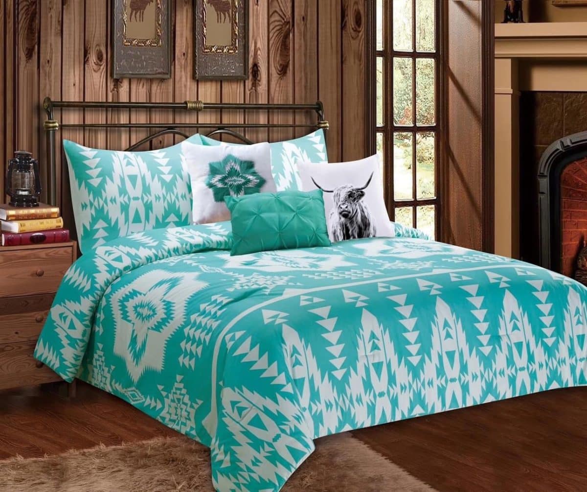 Aztec Rugs Turquoise Turquoise Aztec Comforter Set - Western Traditions Furniture