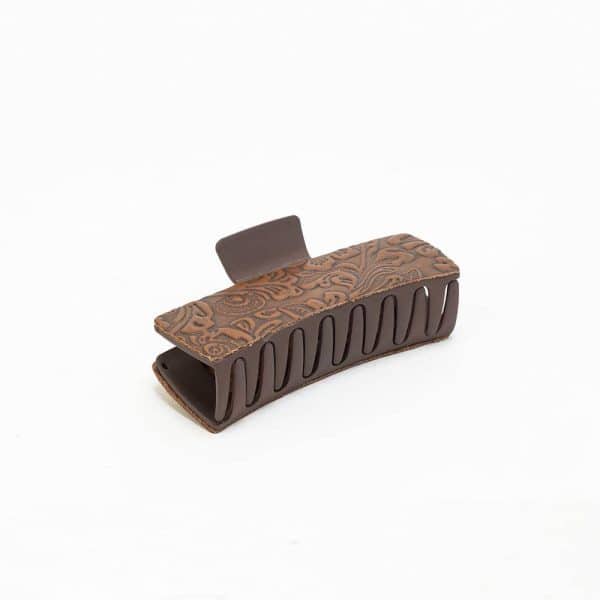 Soilcrest Embossed Leather Hair Clip in Cedar Brown: Cedar Brown