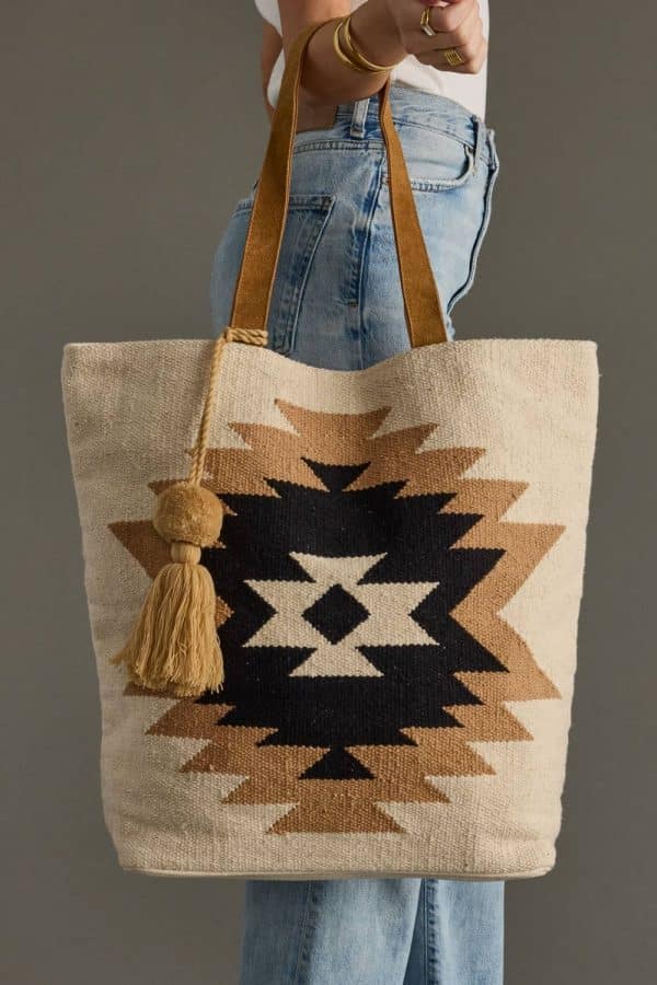 Cream, Tan & Black Aztec Tote