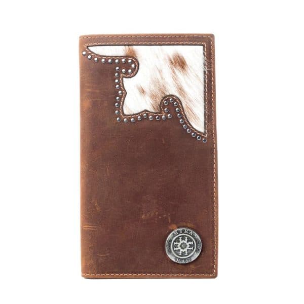 Lariat Crest Hairon Leather Wallet for Men in Rustic Chrome: Rustic Chrome