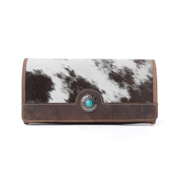 Rustwood Concho Leather Women’s Wallet in Charcoal Cream: Charcoal Cream