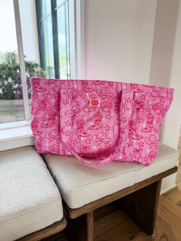 Western Print Everyday Carryall Tote Bag - Fabric Quilted : RODEO BARBIE