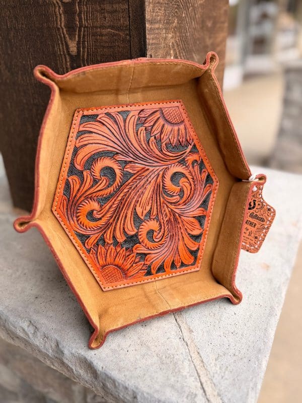 6 Corner Tooled Leather Tray