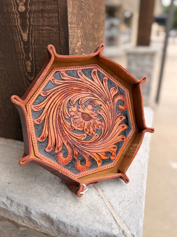 8 Corner Tooled Leather Tray