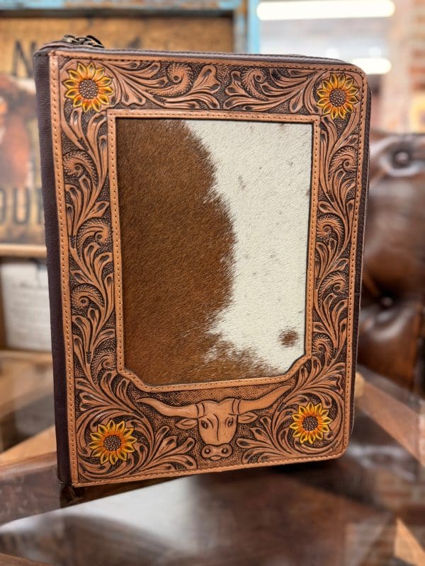 Cowhide & Sunflower Leather Zipper Portfolio