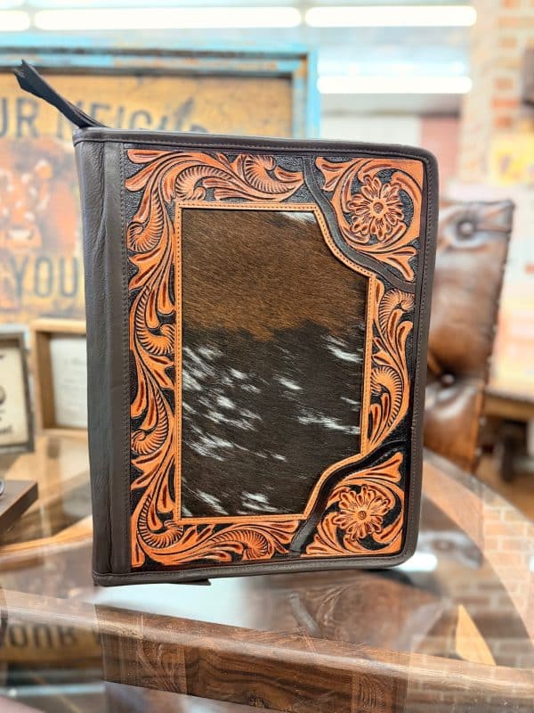 Cowhide & Tooled Leather Zipper Portfolio