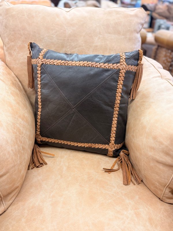 Leather Braided & Tassel Pillow