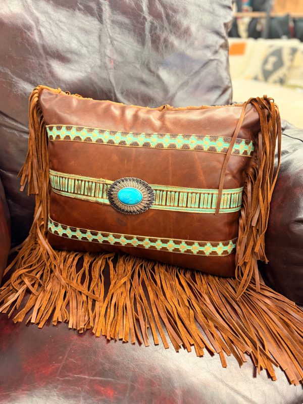 Out West Tribal Leather & Fringe Pillow