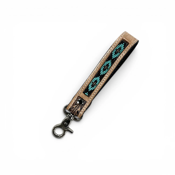 Black Aztec Tooled Leather Wrist Strap
