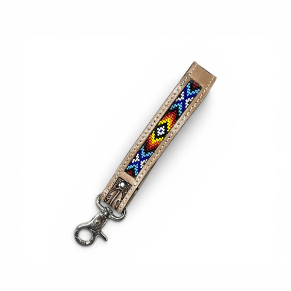 Blue Aztec Tooled Leather Wristlet Strap