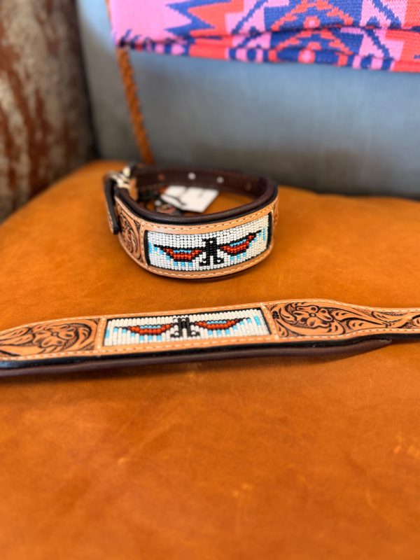 Thunderbird Tooled Leather Dog Collar